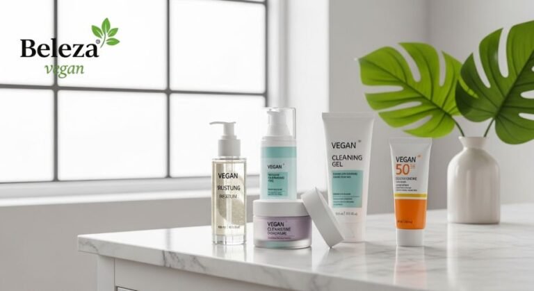 Descubra a rotina completa de skincare vegano para pele normal. Leve, equilibrada e eficaz. Dicas e ordem certa para manhã e noite.
