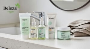 Rotina completa de skincare vegano para pele oleosa. Controle de brilho, poros refinados e hidratação leve. Tudo sem crueldade.