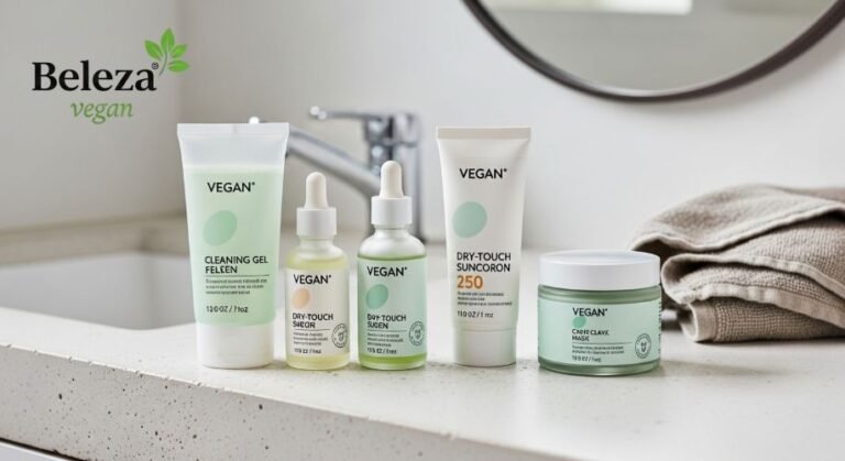 Rotina completa de skincare vegano para pele oleosa. Controle de brilho, poros refinados e hidratação leve. Tudo sem crueldade.