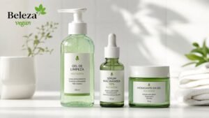 Rotina básica para pele oleosa em 3 passos: limpeza, tratamento e hidratação. Simples, eficaz e sem crueldade.